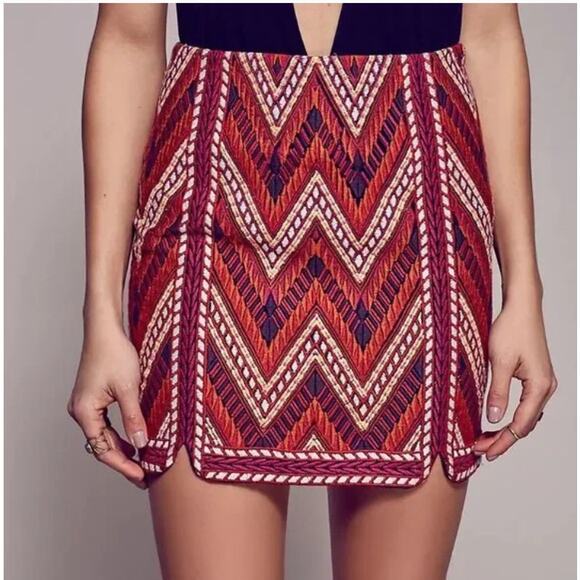 Free People Crush On U Skirt Women's Size 10 Embroidered Mini Boho Aztec Hippie - Picture 2 of 12